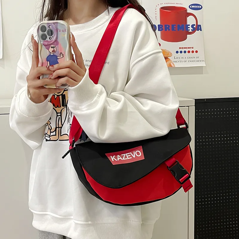 Alcohol Dragon Nylon Shoulder Bag, Crossbody Bag Regular Unisex Gray & Orange/Black & Red/Khaki & White/White & Black-32