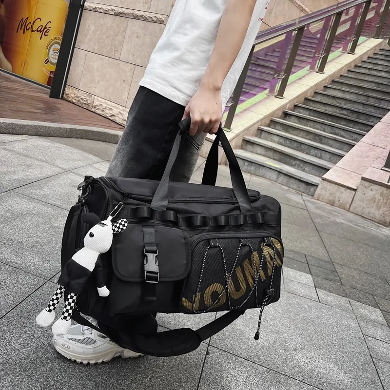 HCXK Nylon Large Capacity Handbag, Shoulder Bag Regular Unisex Black/Pink/Ecru-10