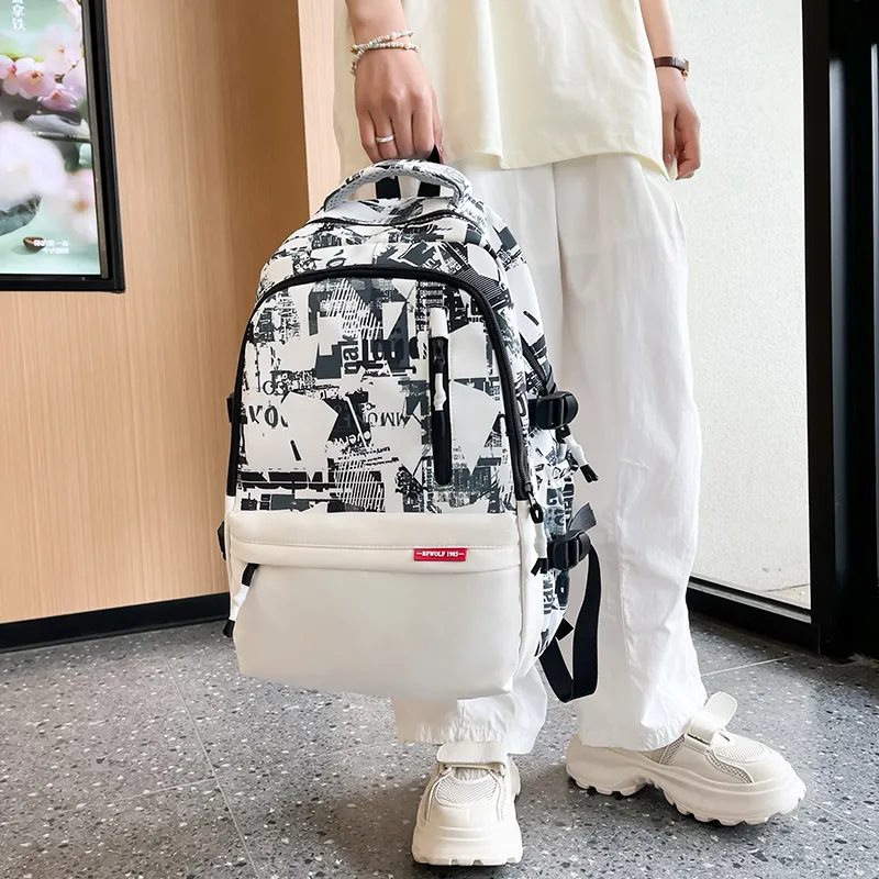 Alcohol Dragon Nylon Backpack Regular Unisex White/Black-15