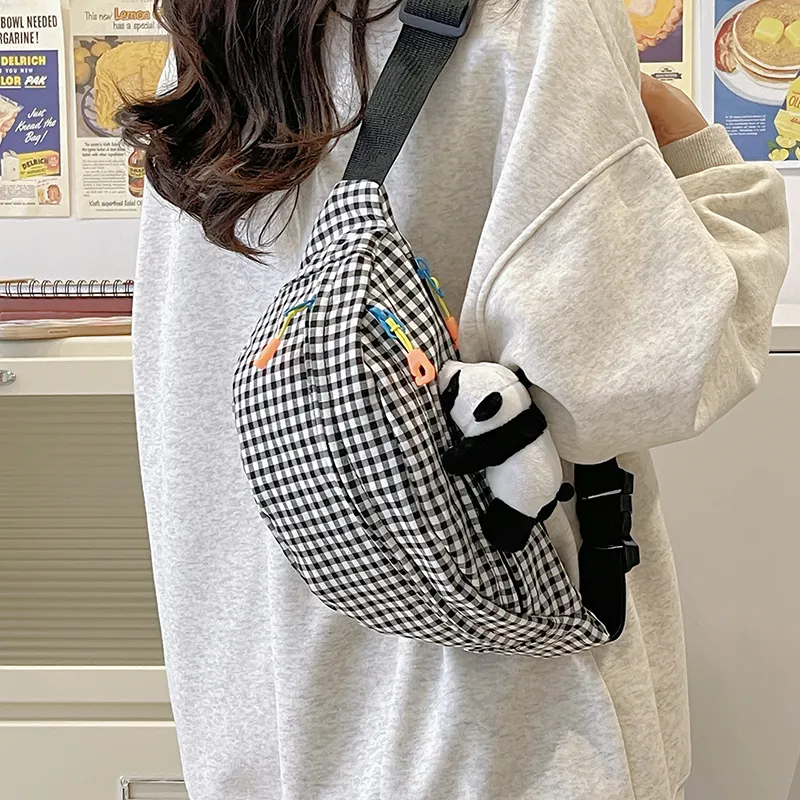 Alcohol Dragon Nylon Fabric Sling Bag Regular Unisex White/Blue/Black/Green/Black White Plaid-1