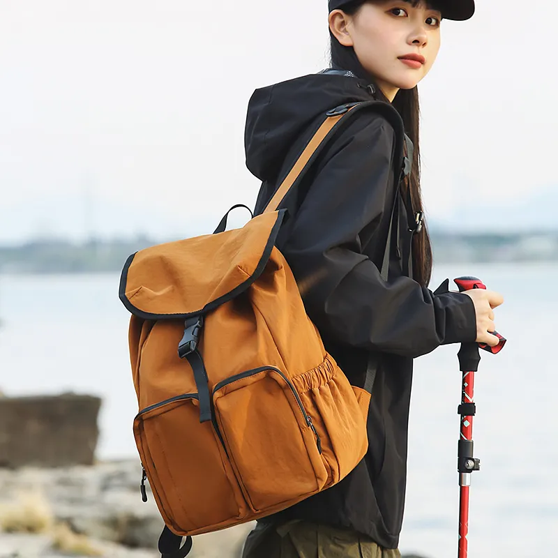 Alcohol Dragon Nylon Backpack Unisex Black/Orange/Khaki-10