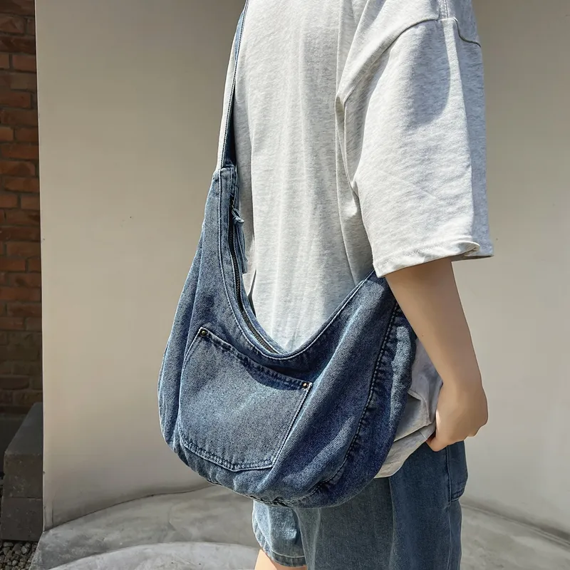 Alcohol Dragon Denim Shoulder Bag Women's Black/Dark Blue/Light Blue-17