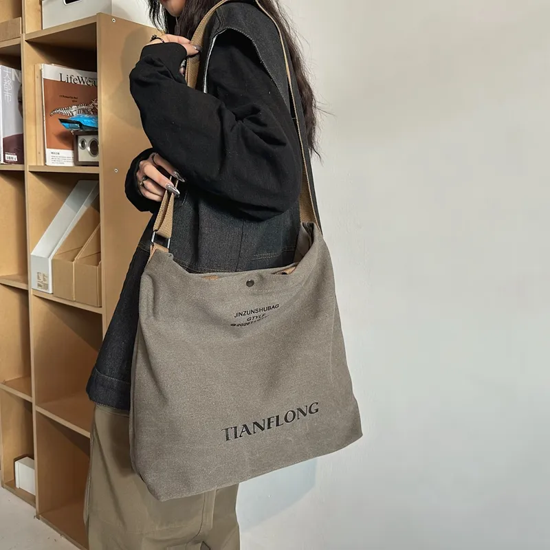 Alcohol Dragon Canvas Canvas Bag One Shoulder Handbag Unisex Black/Green Khaki Gray Red Brown-3
