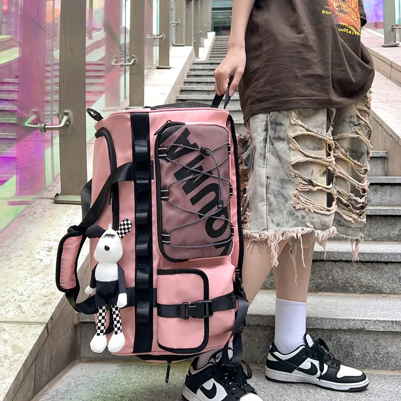 HCXK Nylon Large Capacity Handbag, Shoulder Bag Regular Unisex Black/Pink/Ecru-72