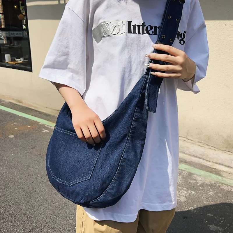 Alcohol Dragon Denim Shoulder Bag Women's Black/Dark Blue/Light Blue-14