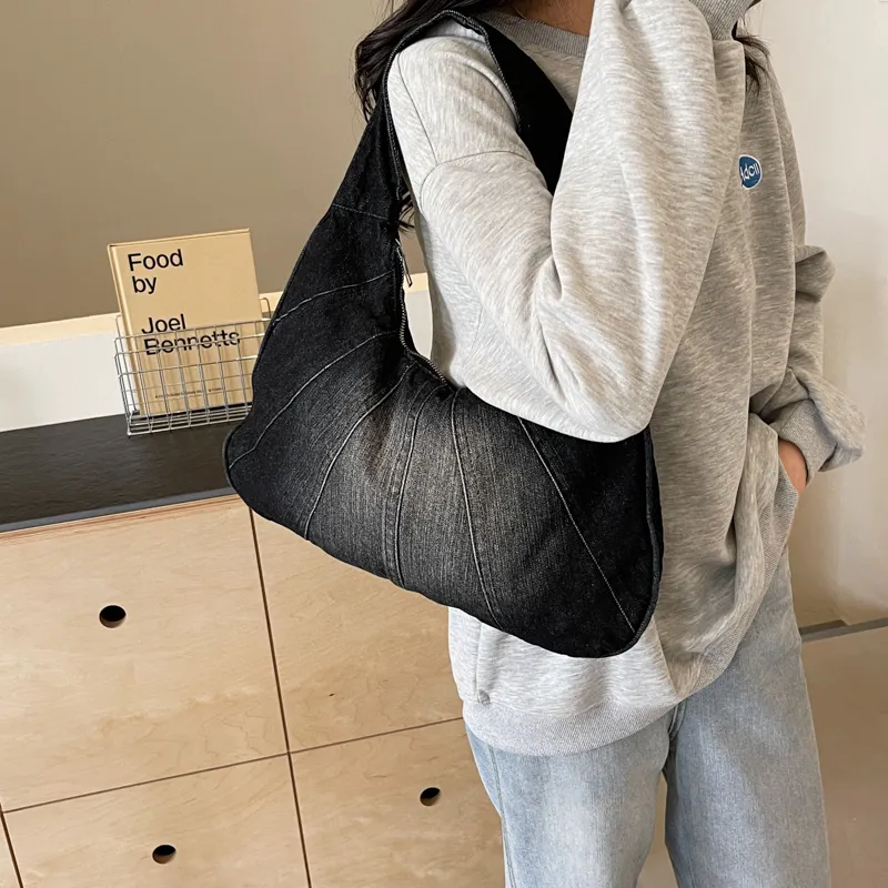 Alcohol Dragon Denim Shoulder Bag Women's Black/Light Blue/Dark Blue/Denim Blue-5