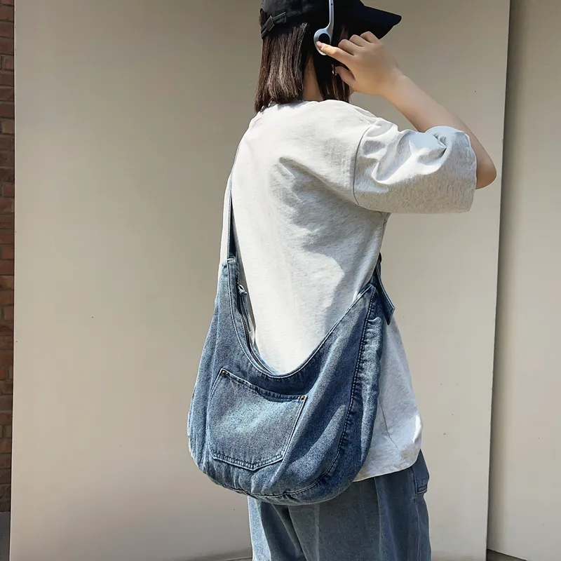 Alcohol Dragon Denim Shoulder Bag Women's Black/Dark Blue/Light Blue-19
