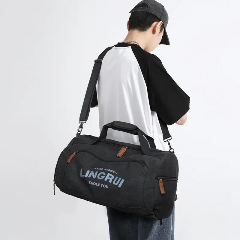 Alcohol Dragon Canvas Travel Bag Regular Unisex Black/Khaki-1