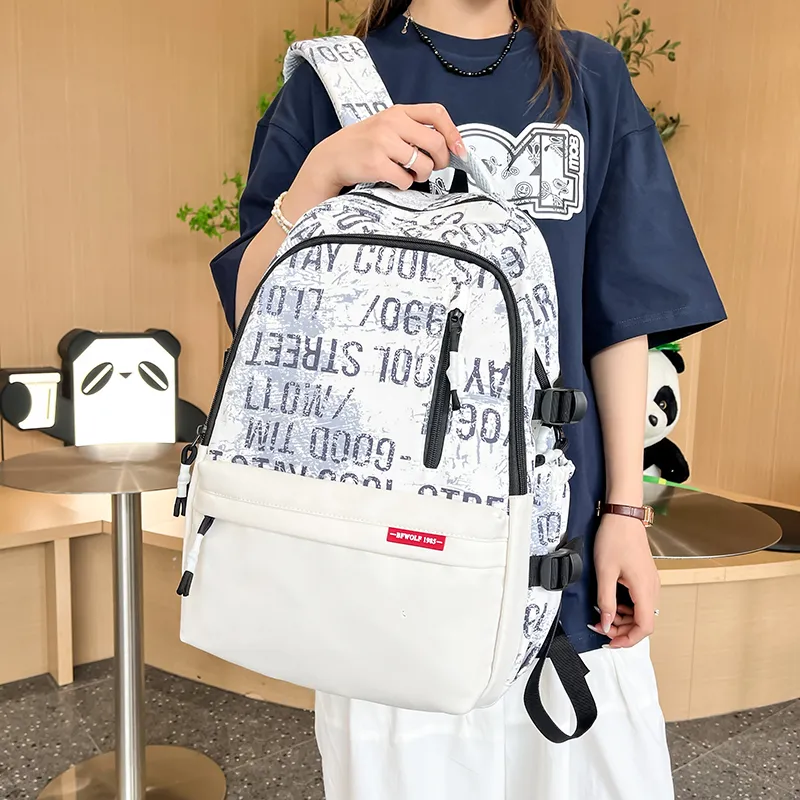 Alcohol Dragon Nylon Backpack Regular Unisex White/Black-4
