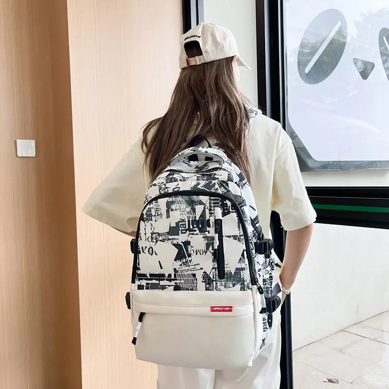 Alcohol Dragon Nylon Backpack Regular Unisex White/Black-10