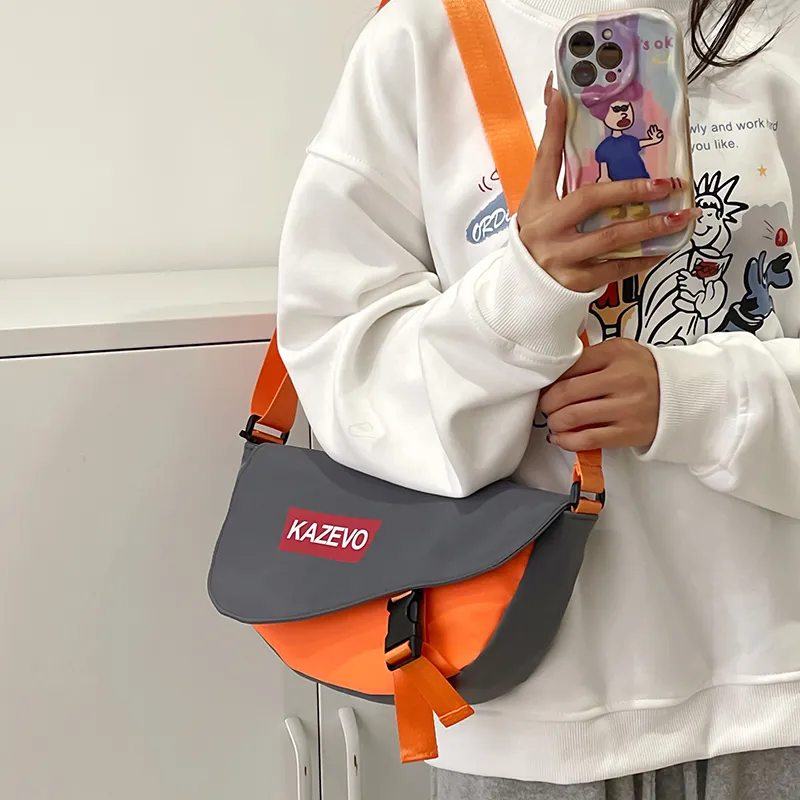 Alcohol Dragon Nylon Shoulder Bag, Crossbody Bag Regular Unisex Gray & Orange/Black & Red/Khaki & White/White & Black-3