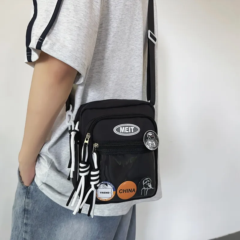 Alcohol Dragon Nylon Fabric Shoulder Bag Crossbody Bag Regular Unisex Black/White/Gray/Yellow/Blue/Purple-6