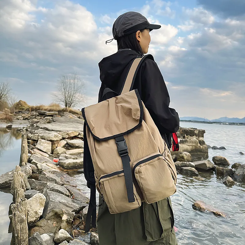 Alcohol Dragon Nylon Backpack Unisex Black/Orange/Khaki-17