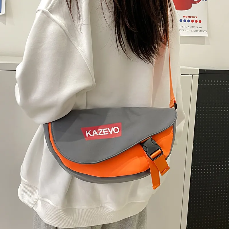 Alcohol Dragon Nylon Shoulder Bag, Crossbody Bag Regular Unisex Gray & Orange/Black & Red/Khaki & White/White & Black-1