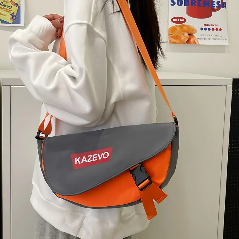 Alcohol Dragon Nylon Shoulder Bag, Crossbody Bag Regular Unisex Gray & Orange/Black & Red/Khaki & White/White & Black-2