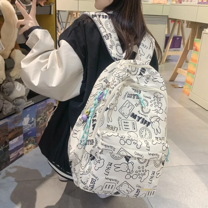 Alcohol Dragon Nylon Backpack Regular Women's Multicolor-12
