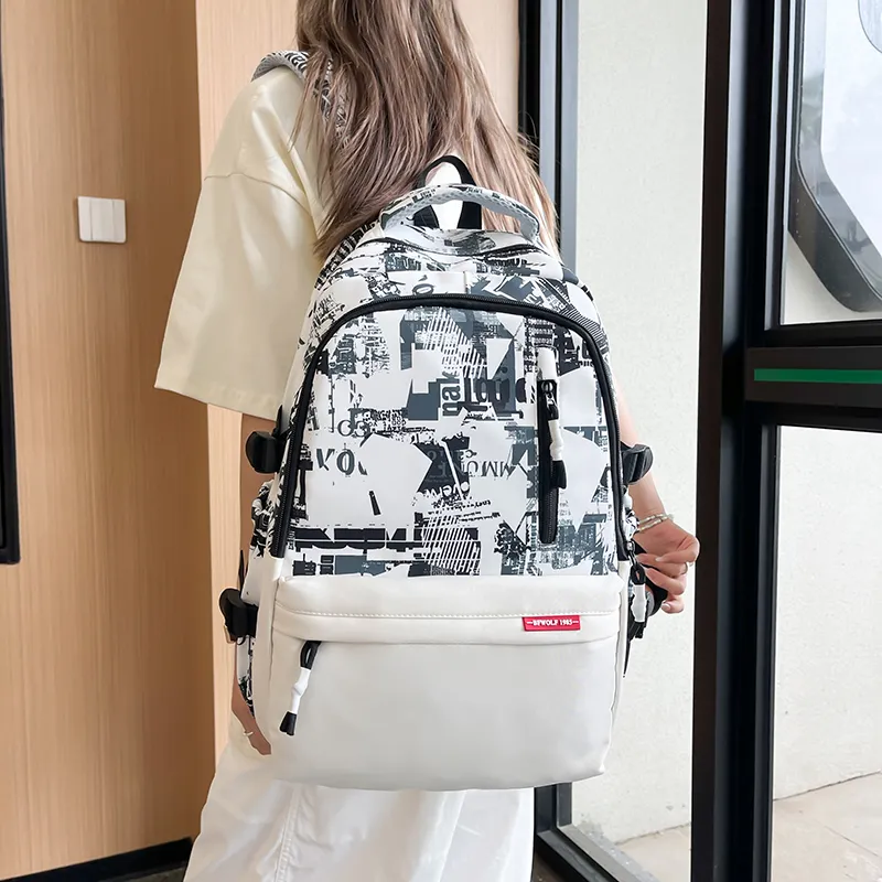 Alcohol Dragon Nylon Backpack Regular Unisex White/Black-14