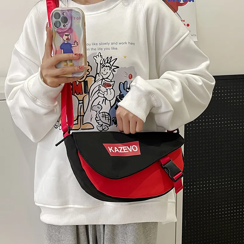 Alcohol Dragon Nylon Shoulder Bag, Crossbody Bag Regular Unisex Gray & Orange/Black & Red/Khaki & White/White & Black-30