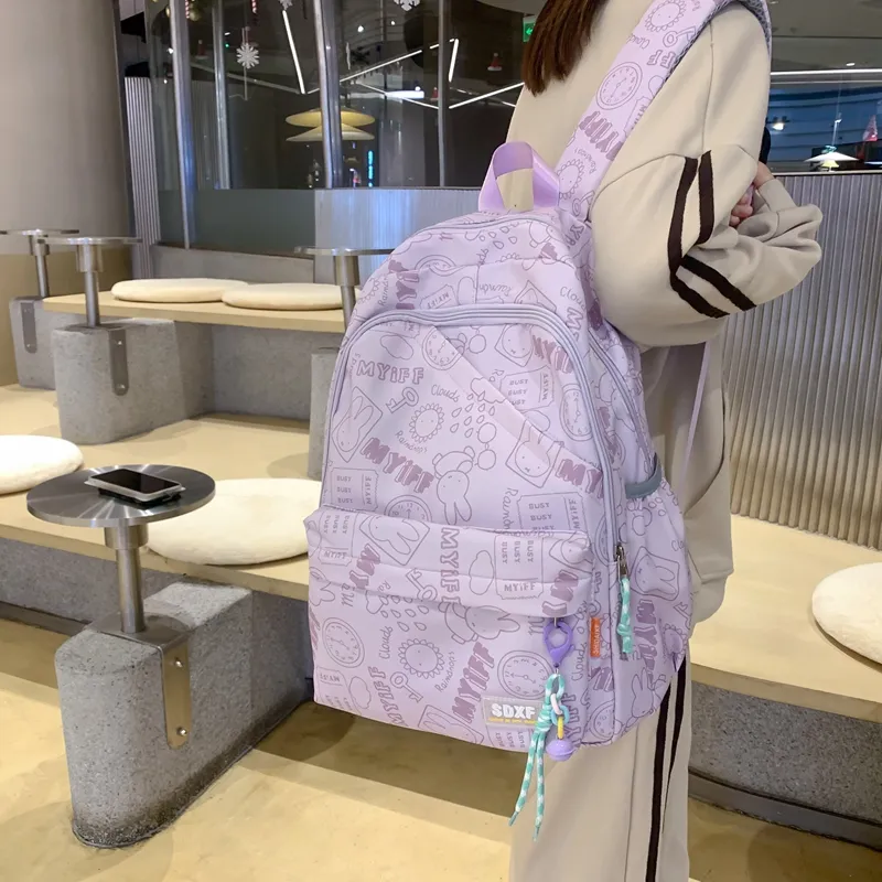 Alcohol Dragon Nylon Backpack Regular Women's Multicolor-4