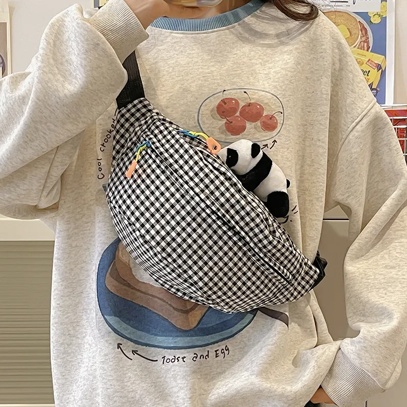 Alcohol Dragon Nylon Fabric Sling Bag Regular Unisex White/Blue/Black/Green/Black White Plaid-2