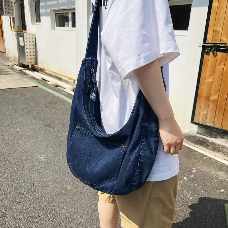 Alcohol Dragon Denim Shoulder Bag Women's Black/Dark Blue/Light Blue-11