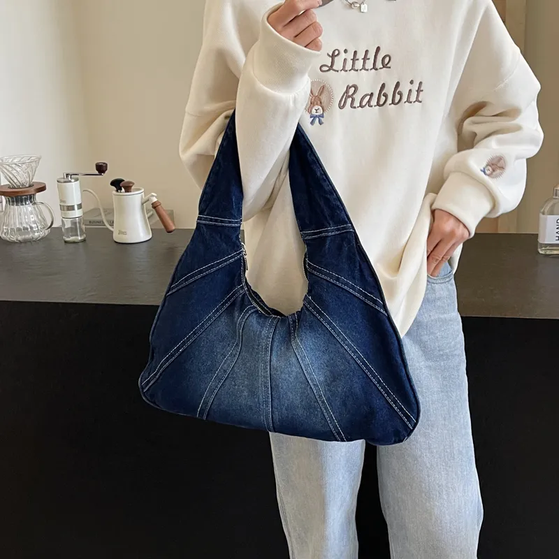 Alcohol Dragon Denim Shoulder Bag Women's Black/Light Blue/Dark Blue/Denim Blue-19