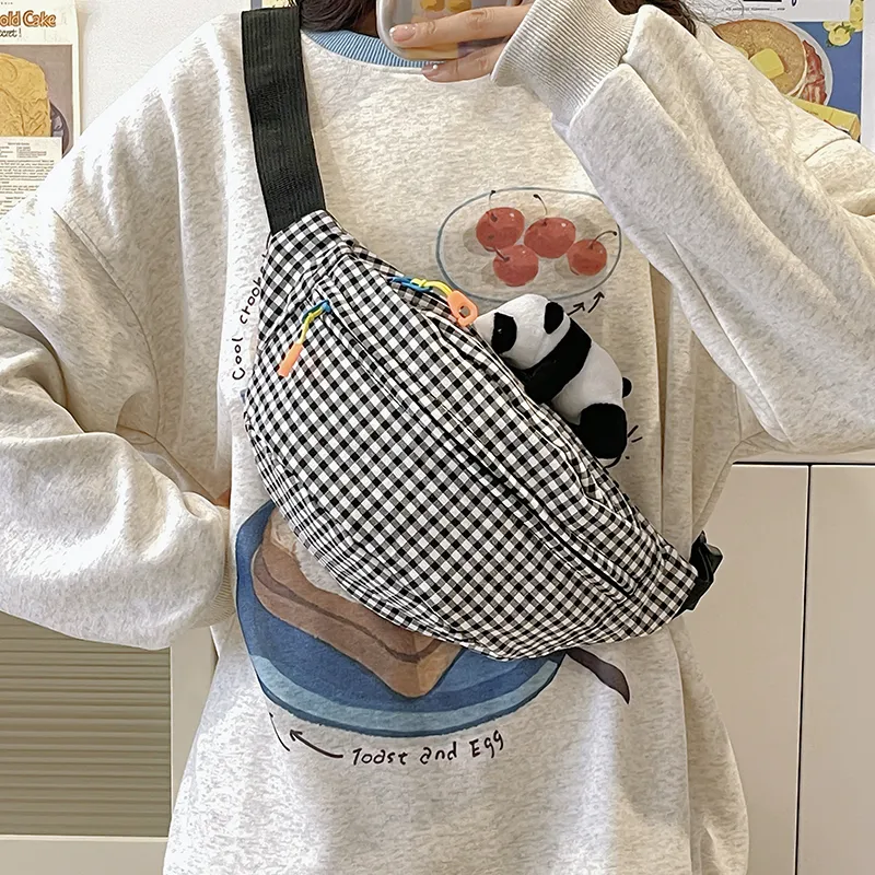 Alcohol Dragon Nylon Fabric Sling Bag Regular Unisex White/Blue/Black/Green/Black White Plaid-7