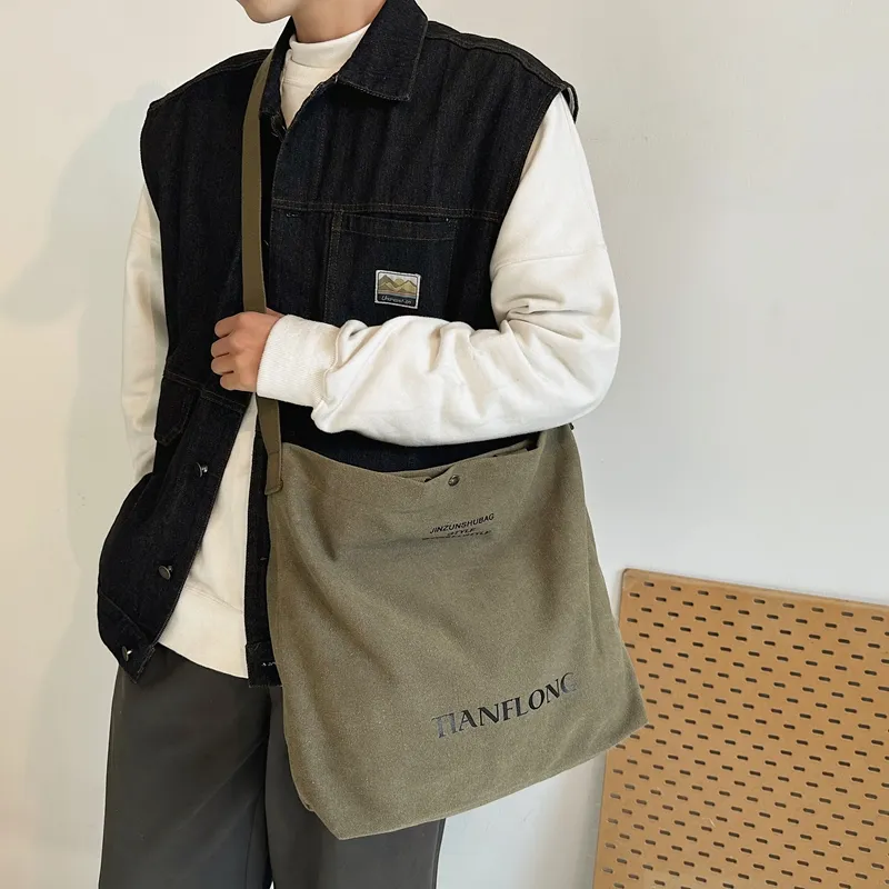 Alcohol Dragon Canvas Canvas Bag One Shoulder Handbag Unisex Black/Green Khaki Gray Red Brown-15