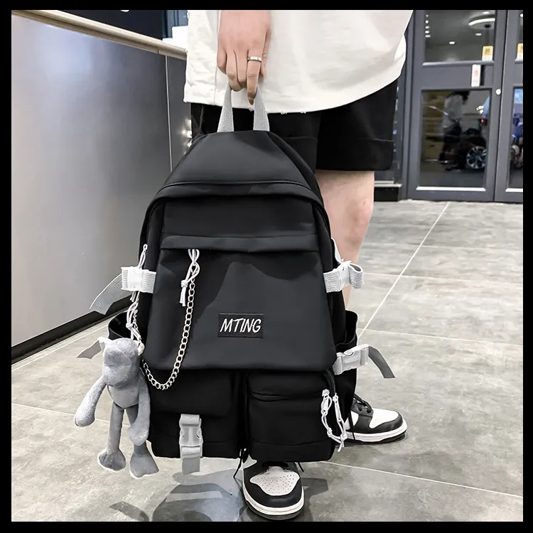 Alcohol Dragon Nylon Backpack Unisex Black/Red & White/Blue & White-1