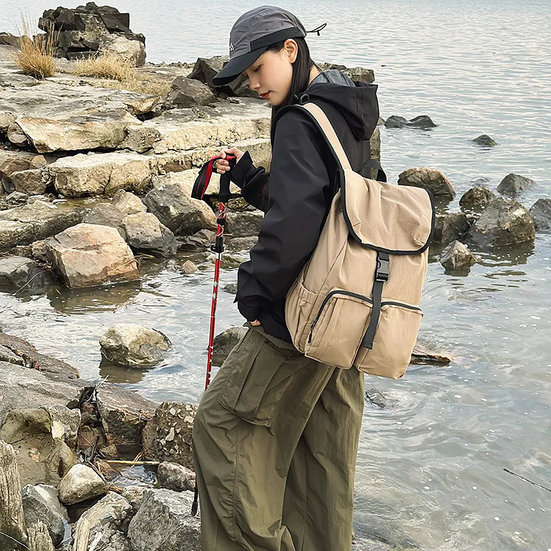 Alcohol Dragon Nylon Backpack Unisex Black/Orange/Khaki-14