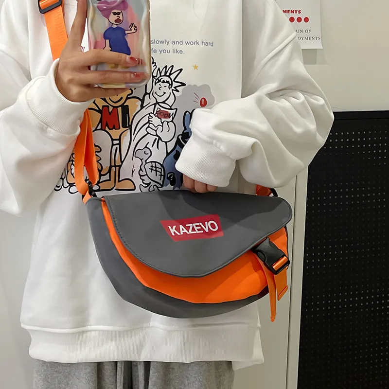 Alcohol Dragon Nylon Shoulder Bag, Crossbody Bag Regular Unisex Gray & Orange/Black & Red/Khaki & White/White & Black-4