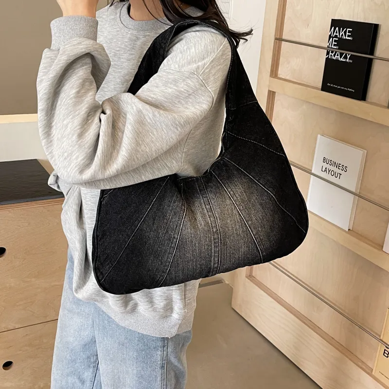 Alcohol Dragon Denim Shoulder Bag Women's Black/Light Blue/Dark Blue/Denim Blue-3