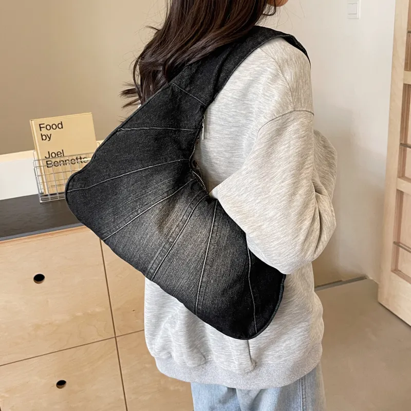Alcohol Dragon Denim Shoulder Bag Women's Black/Light Blue/Dark Blue/Denim Blue-4