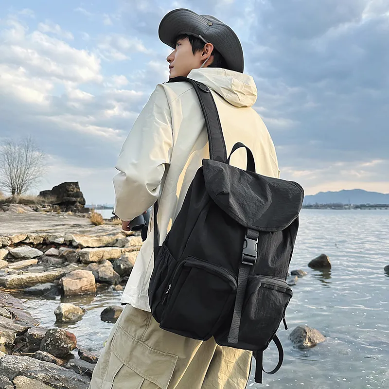 Alcohol Dragon Nylon Backpack Unisex Black/Orange/Khaki-4