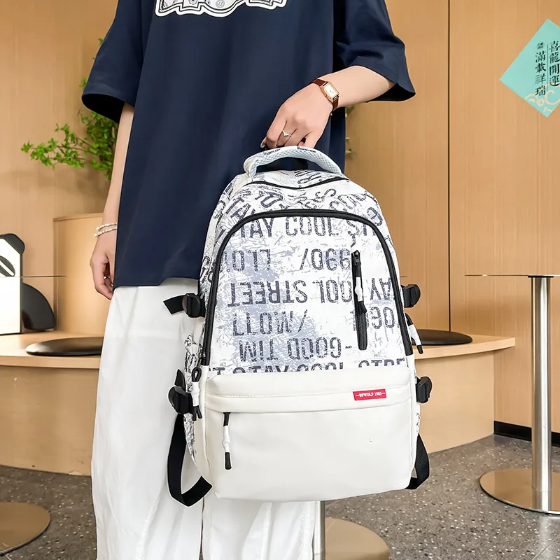 Alcohol Dragon Nylon Backpack Regular Unisex White/Black-3