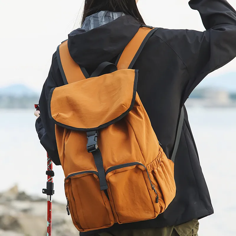 Alcohol Dragon Nylon Backpack Unisex Black/Orange/Khaki-12