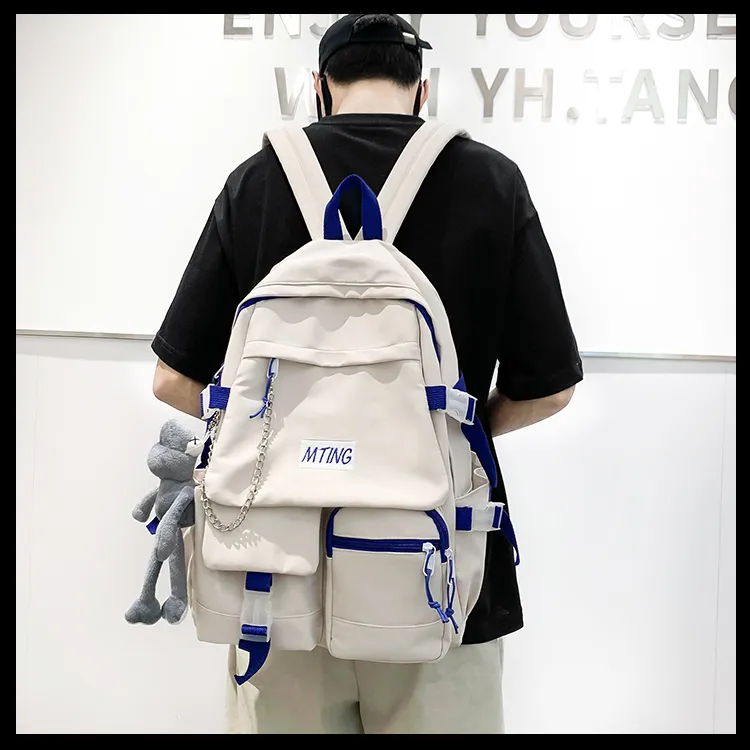 Alcohol Dragon Nylon Backpack Unisex Black/Red & White/Blue & White-11