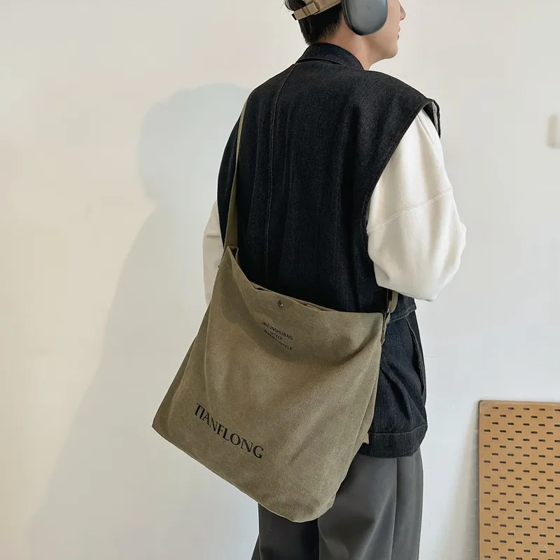 Alcohol Dragon Canvas Canvas Bag One Shoulder Handbag Unisex Black/Green Khaki Gray Red Brown-19