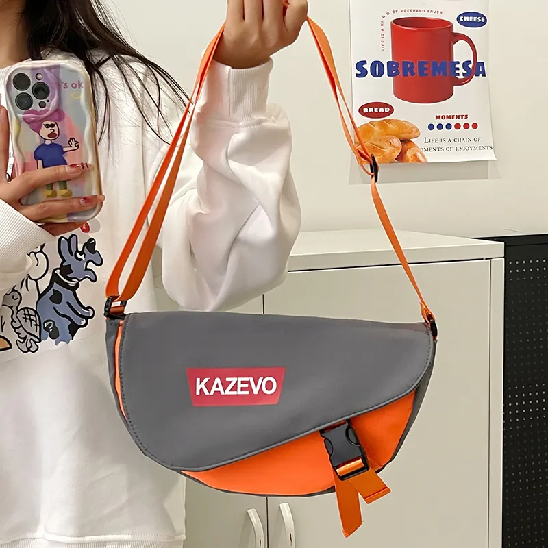 Alcohol Dragon Nylon Shoulder Bag, Crossbody Bag Regular Unisex Gray & Orange/Black & Red/Khaki & White/White & Black-6