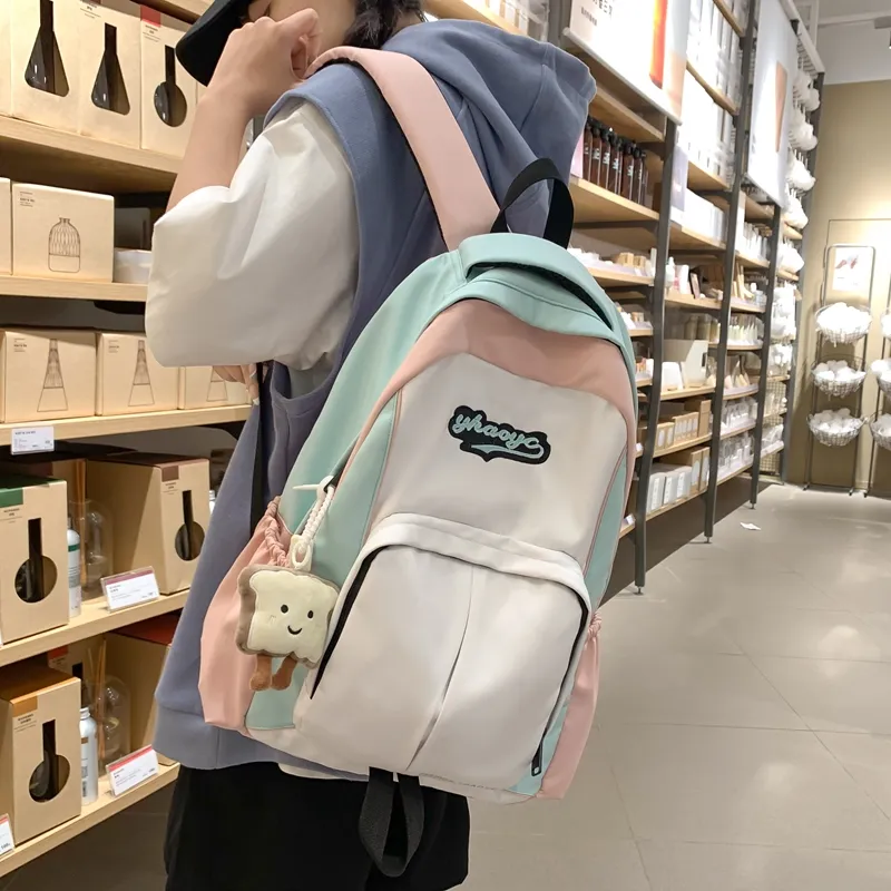 Alcohol Dragon Nylon Backpack Unisex Black/Brown & Light Blue/Pink/Gray-10