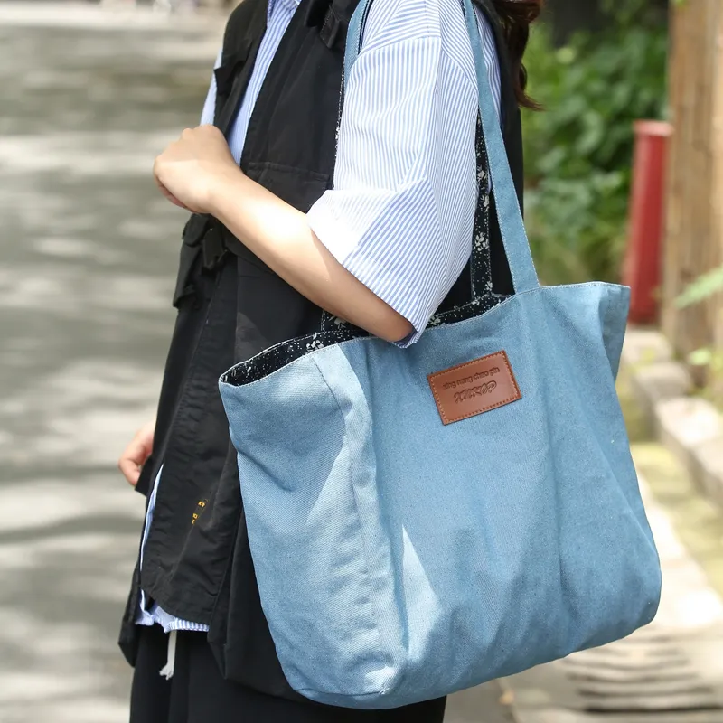 Alcohol Dragon Denim Canvas Bag Shoulder Bags Regular Women's White/Light Blue-6