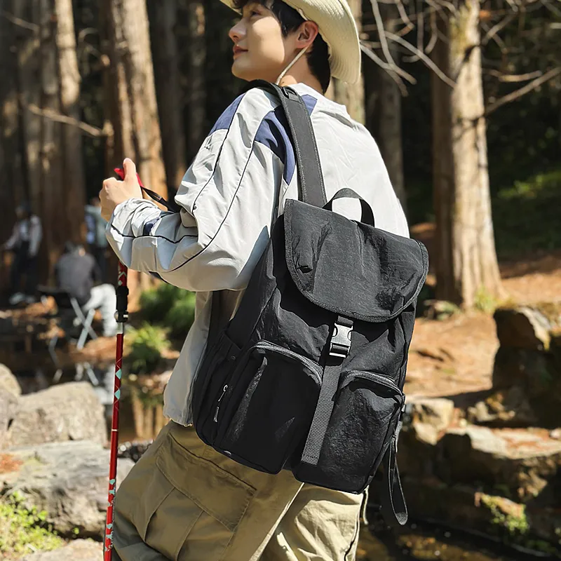 Alcohol Dragon Nylon Backpack Unisex Black/Orange/Khaki-1
