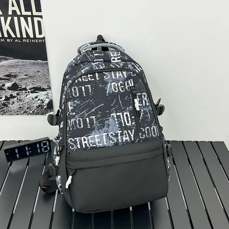 Alcohol Dragon Nylon Backpack Regular Unisex White/Black-7
