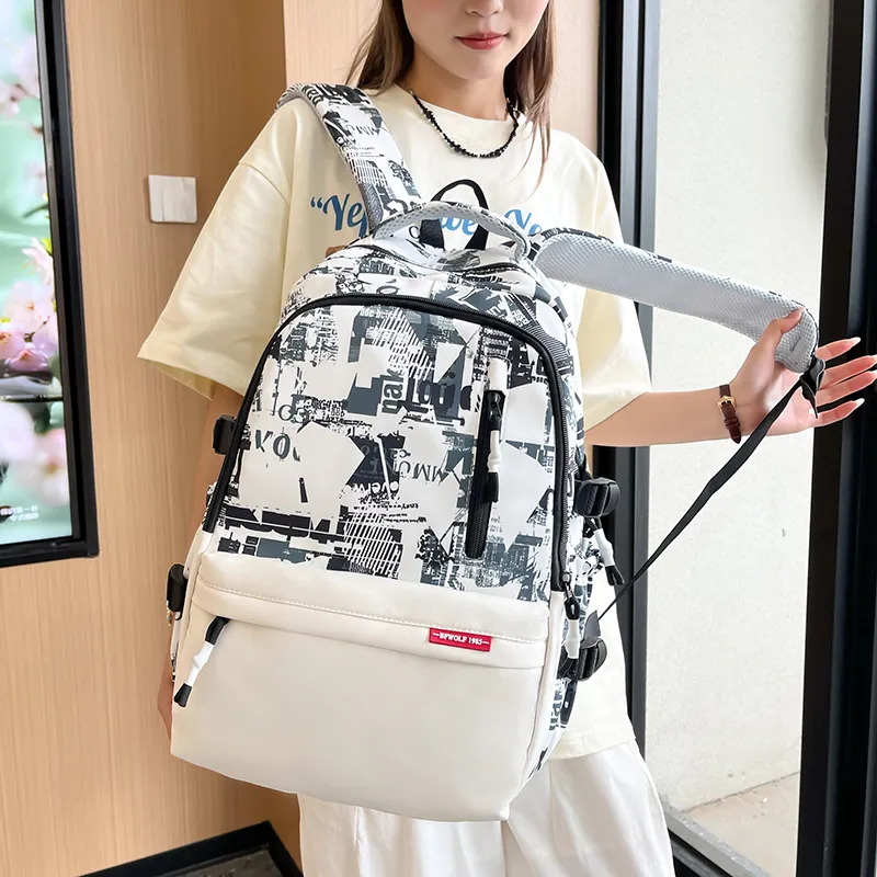 Alcohol Dragon Nylon Backpack Regular Unisex White/Black-13