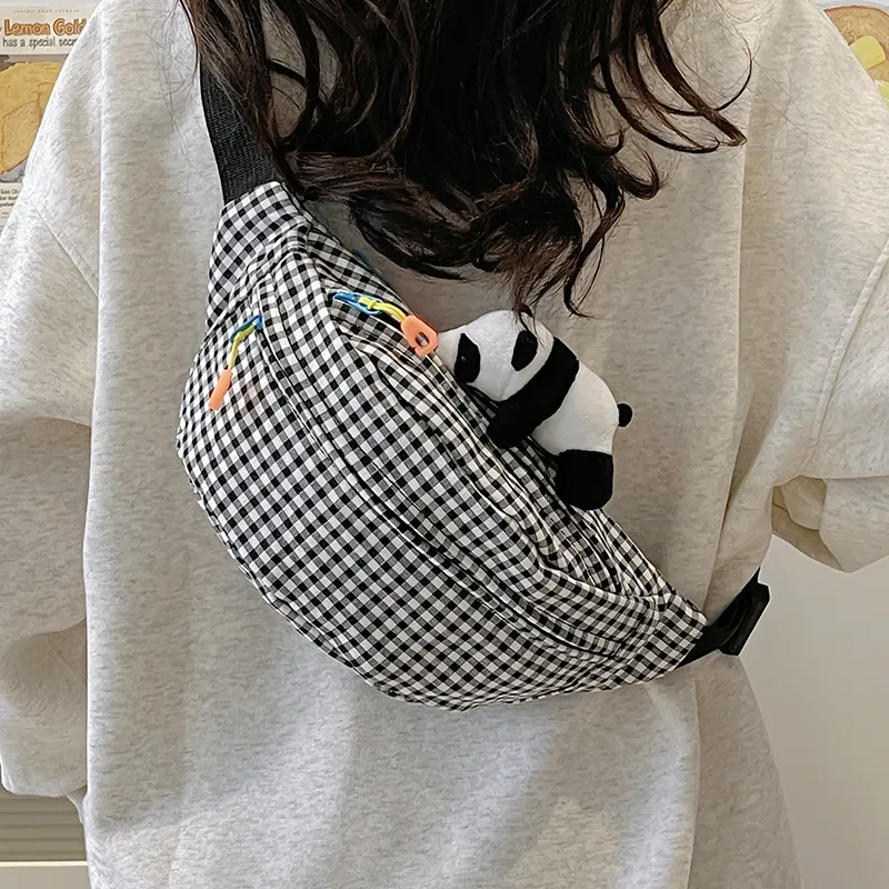 Alcohol Dragon Nylon Fabric Sling Bag Regular Unisex White/Blue/Black/Green/Black White Plaid-4