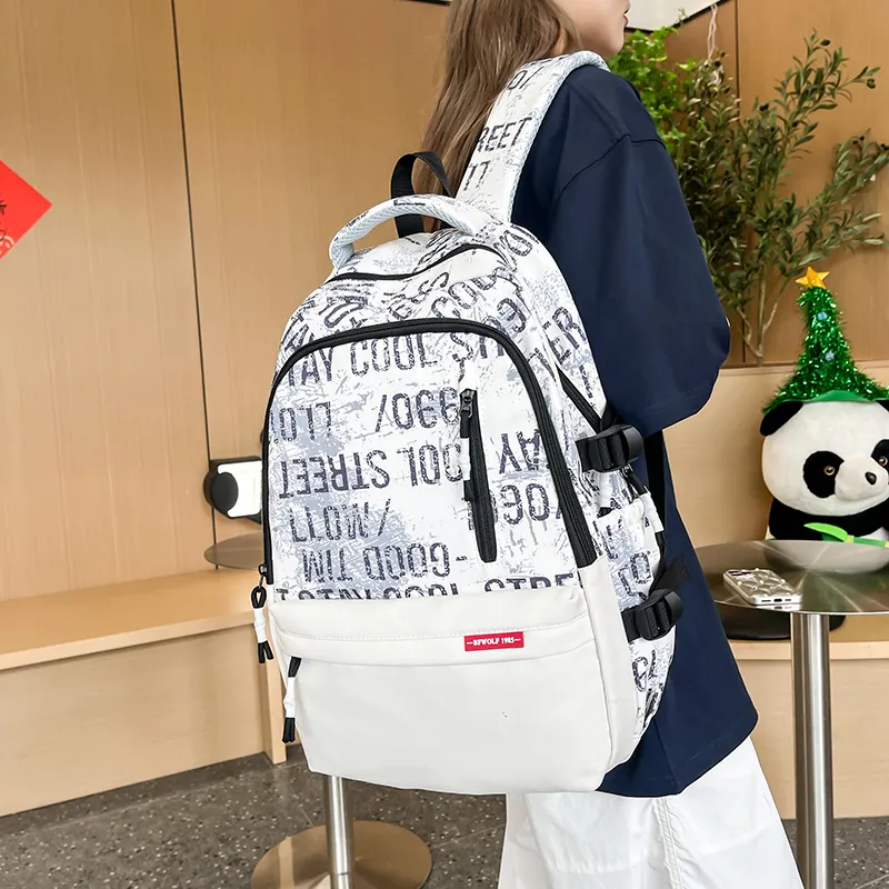 Alcohol Dragon Nylon Backpack Regular Unisex White/Black-2