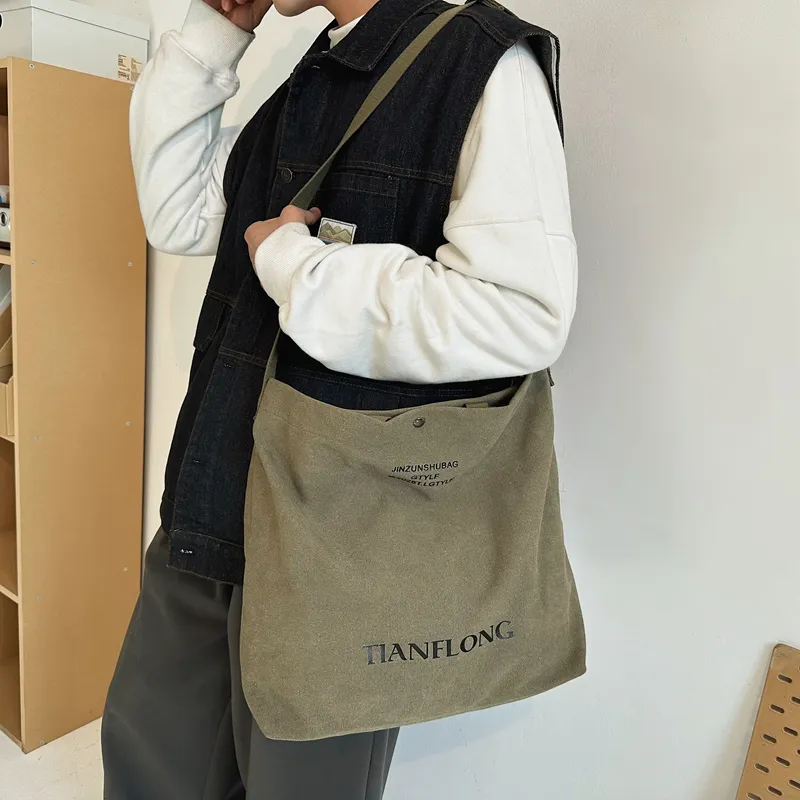 Alcohol Dragon Canvas Canvas Bag One Shoulder Handbag Unisex Black/Green Khaki Gray Red Brown-18