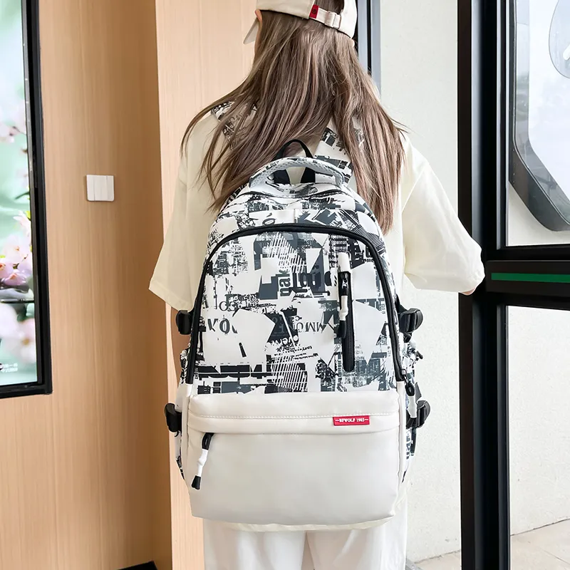 Alcohol Dragon Nylon Backpack Regular Unisex White/Black-11