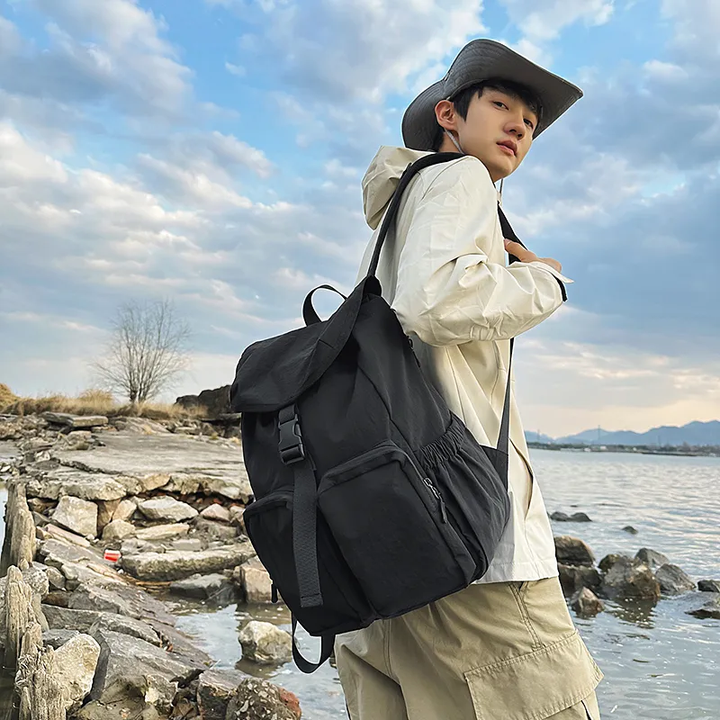 Alcohol Dragon Nylon Backpack Unisex Black/Orange/Khaki-2