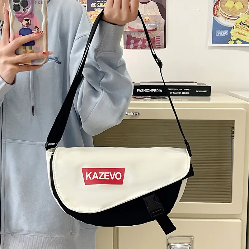 Alcohol Dragon Nylon Shoulder Bag, Crossbody Bag Regular Unisex Gray & Orange/Black & Red/Khaki & White/White & Black-17